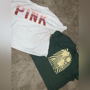 PINK Victoria's Secret White and Green Graphic Tee bundle